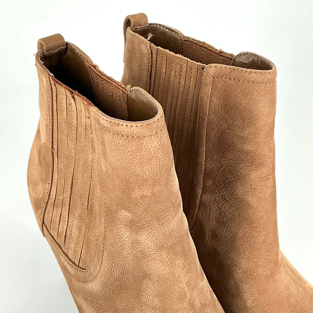 Sam Edelman Size 9.5 Tan Suede Wedge Ankle Boots Almond Toe Elastic Gore Gillian
